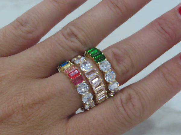 'ROUND & EMERALD CUT COLORFUL ETERNITY BAND'