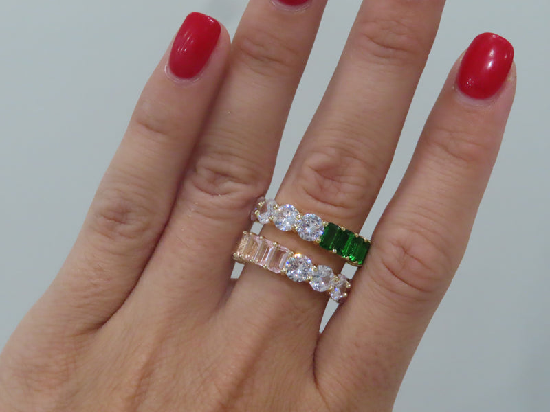 'ROUND & EMERALD CUT COLORFUL ETERNITY BAND'
